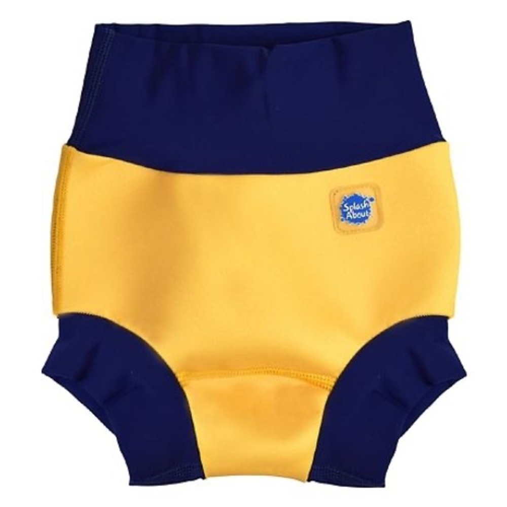 Splash About Happy Nappy Swim Diaper Yellow Navy Blue Neoprene Size Small UPF50+